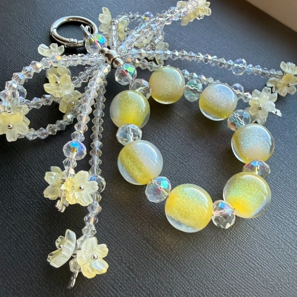 Luminous Lemon Garden Phone Wristlet Keychain Glow in Dark Glass Beaded Handmade
